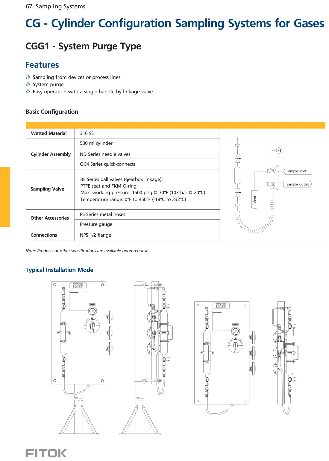Cylinder Configuration Sampling Systems for Gases, CG Series