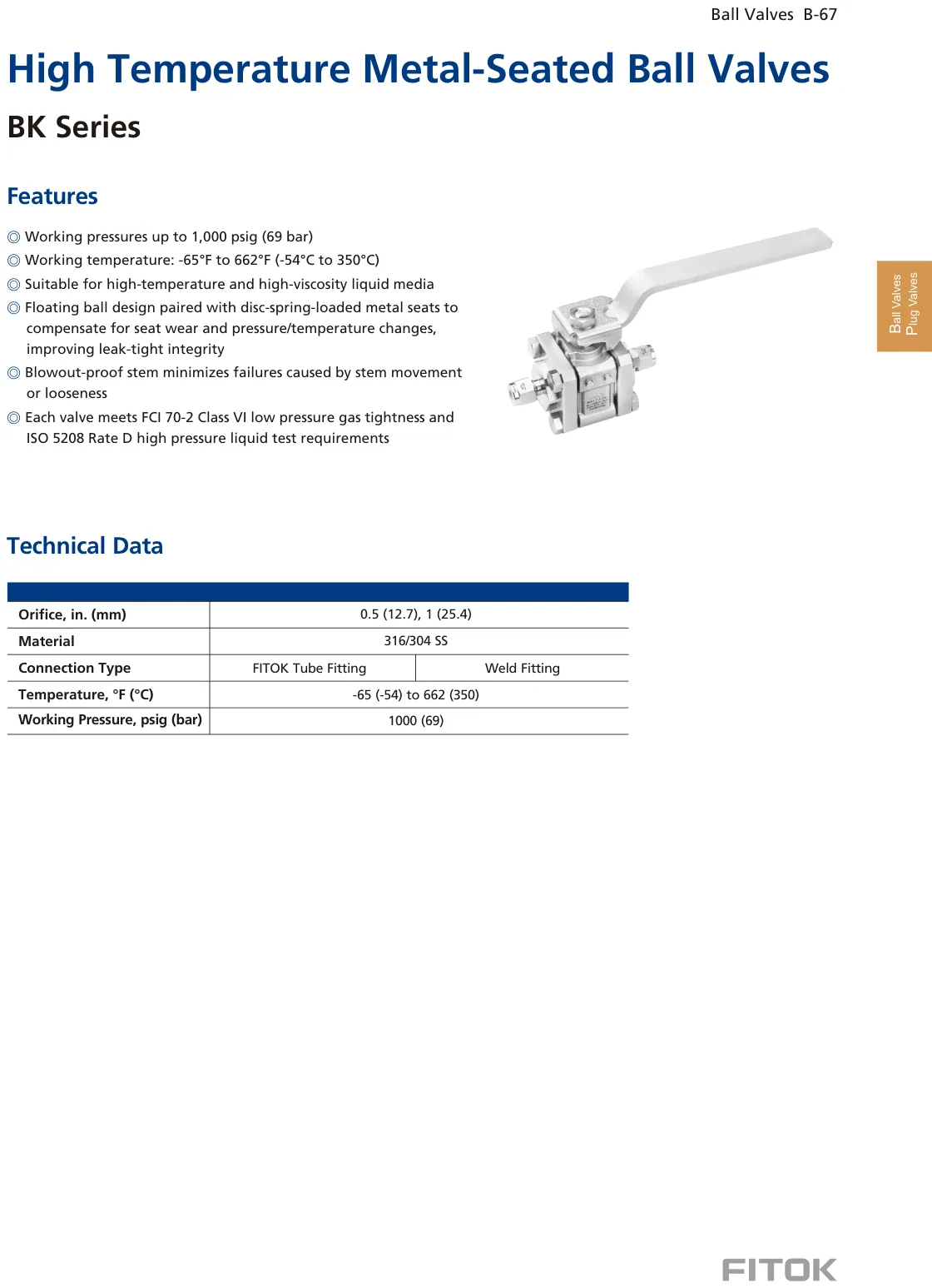 High Temperature Metal-Seated Ball Valves, BK Series (Catalog)
