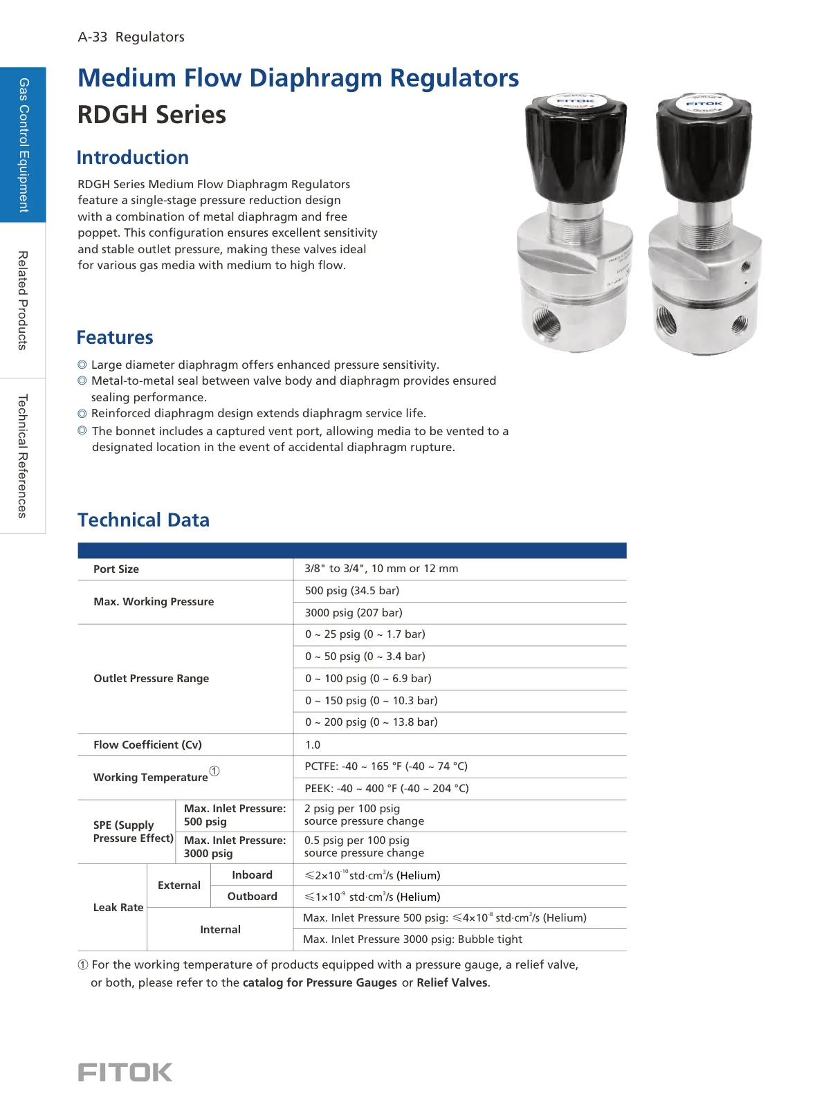 Medium Flow Diaphragm Regulators, RDGH Series