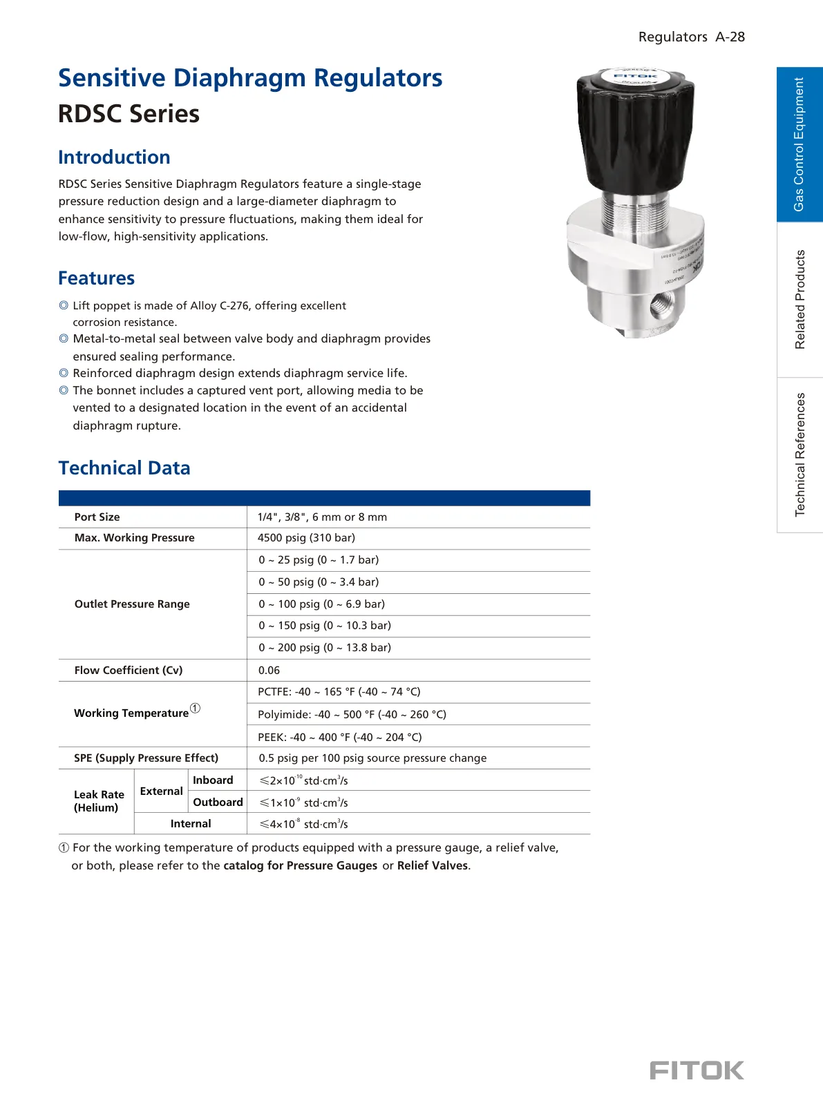 Sensitive Diaphragm Regulators, RDSC Series
