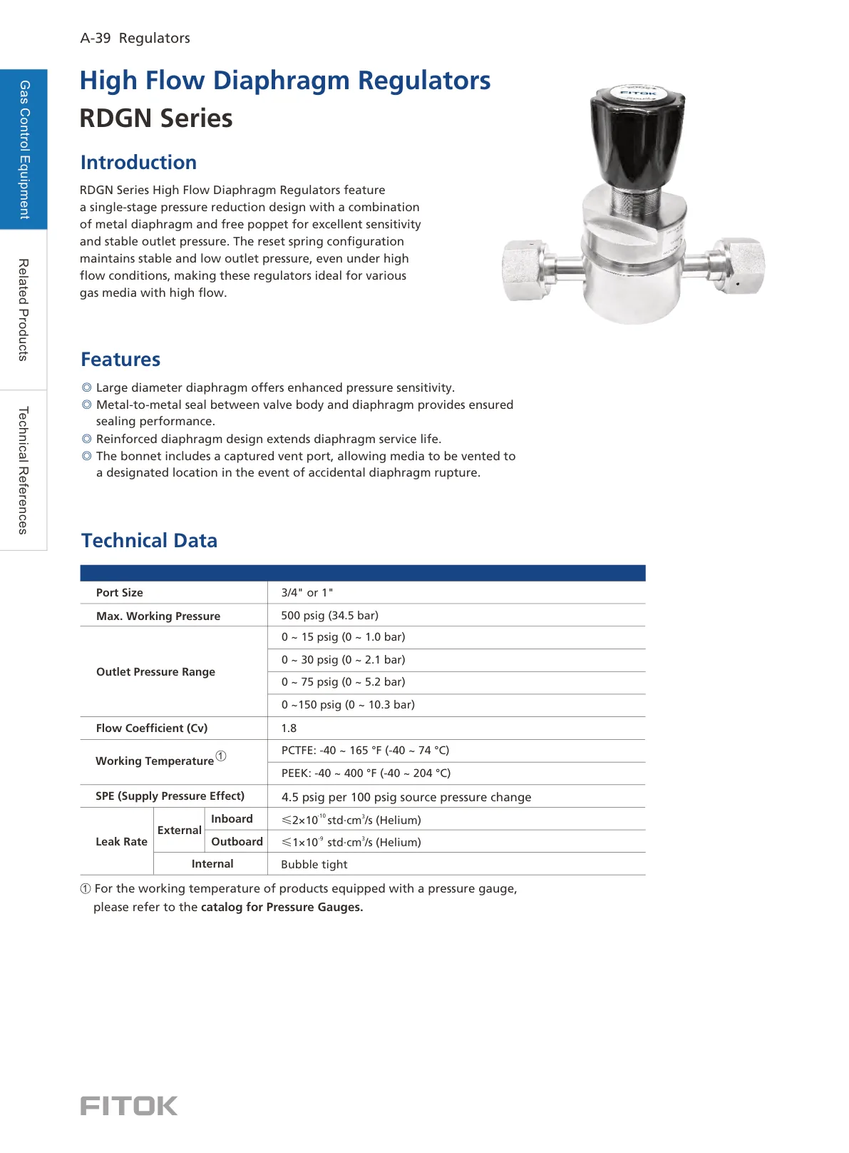 High Flow Diaphragm Regulators, RDGN Series