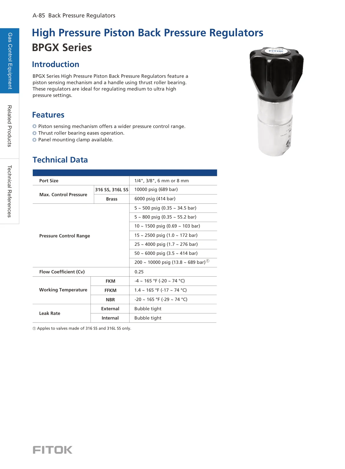 High Pressure Piston Back Pressure Regulators, BPGX Series