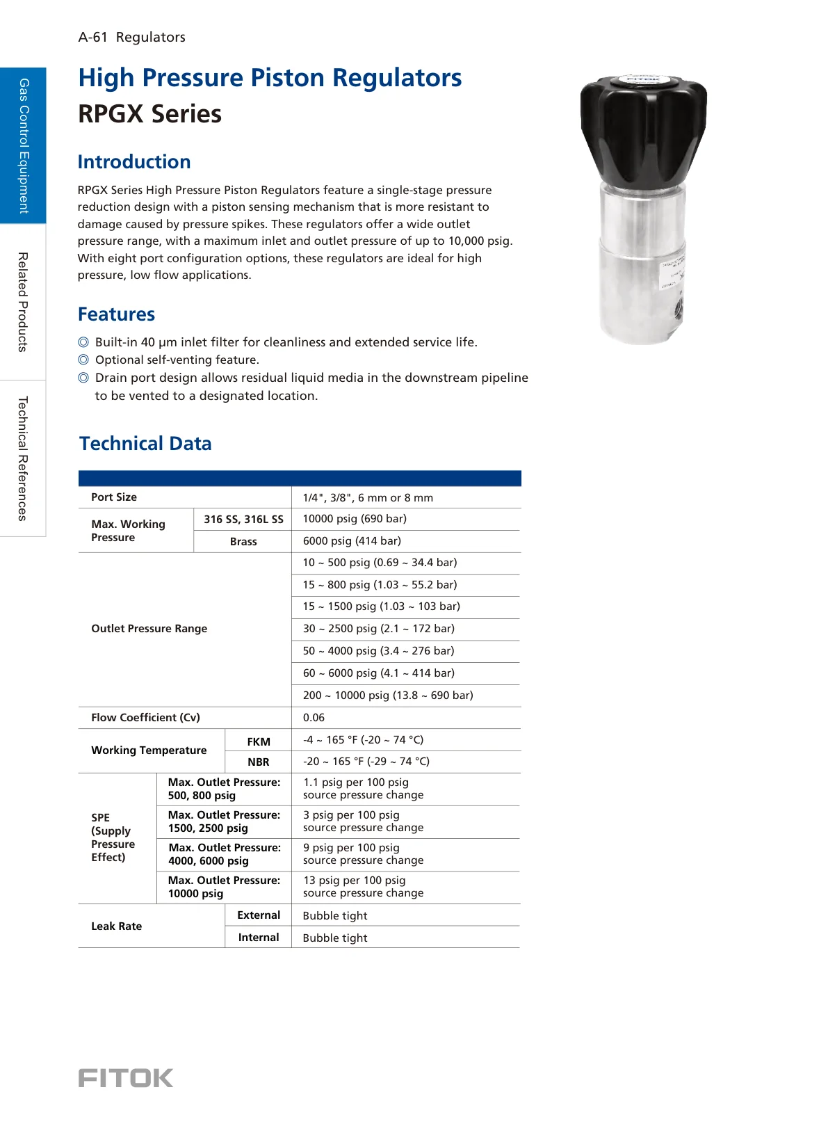 High Pressure Piston Regulators, RPGX Series
