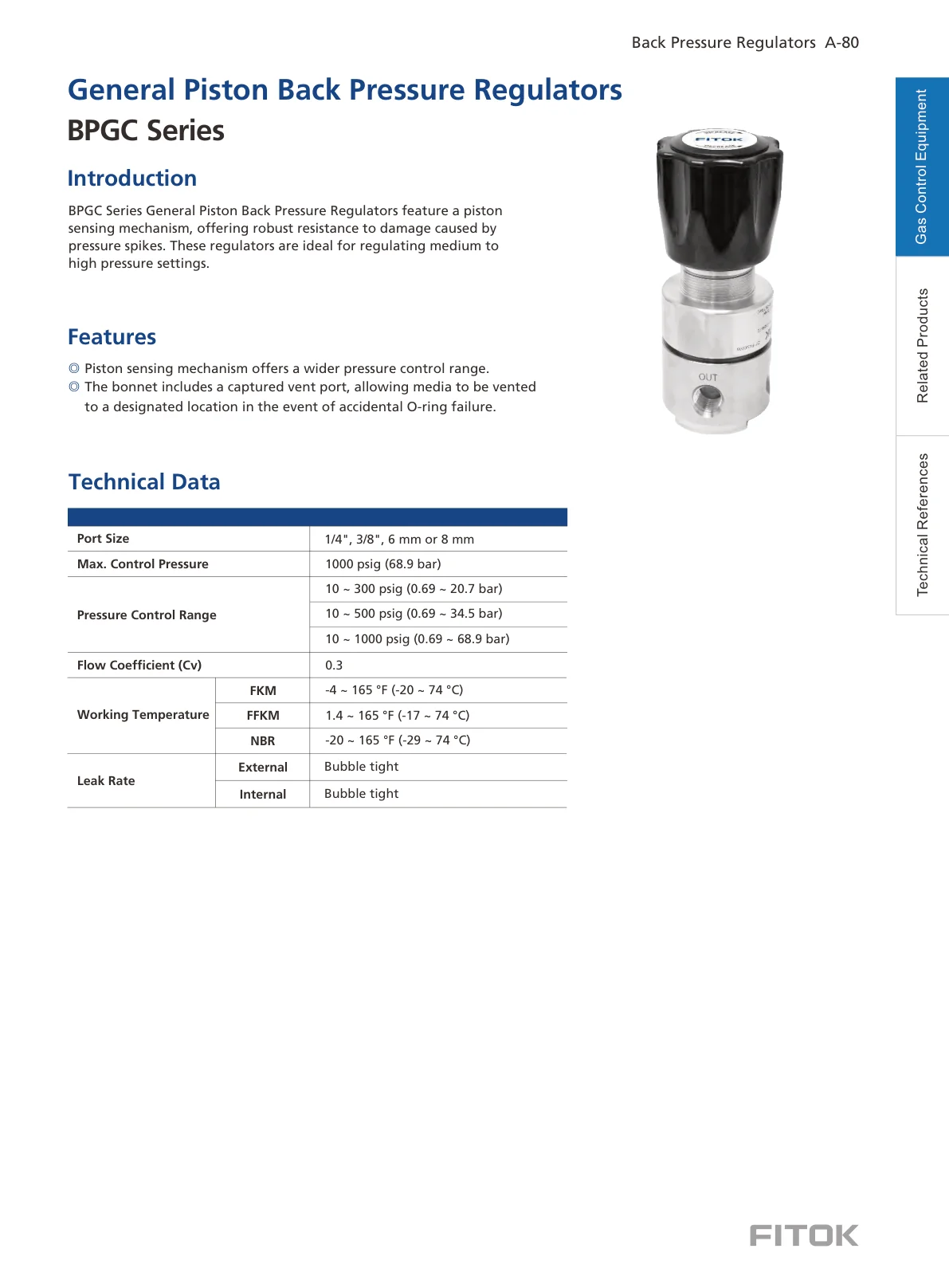 General Piston Back Pressure Regulators, BPGC Series