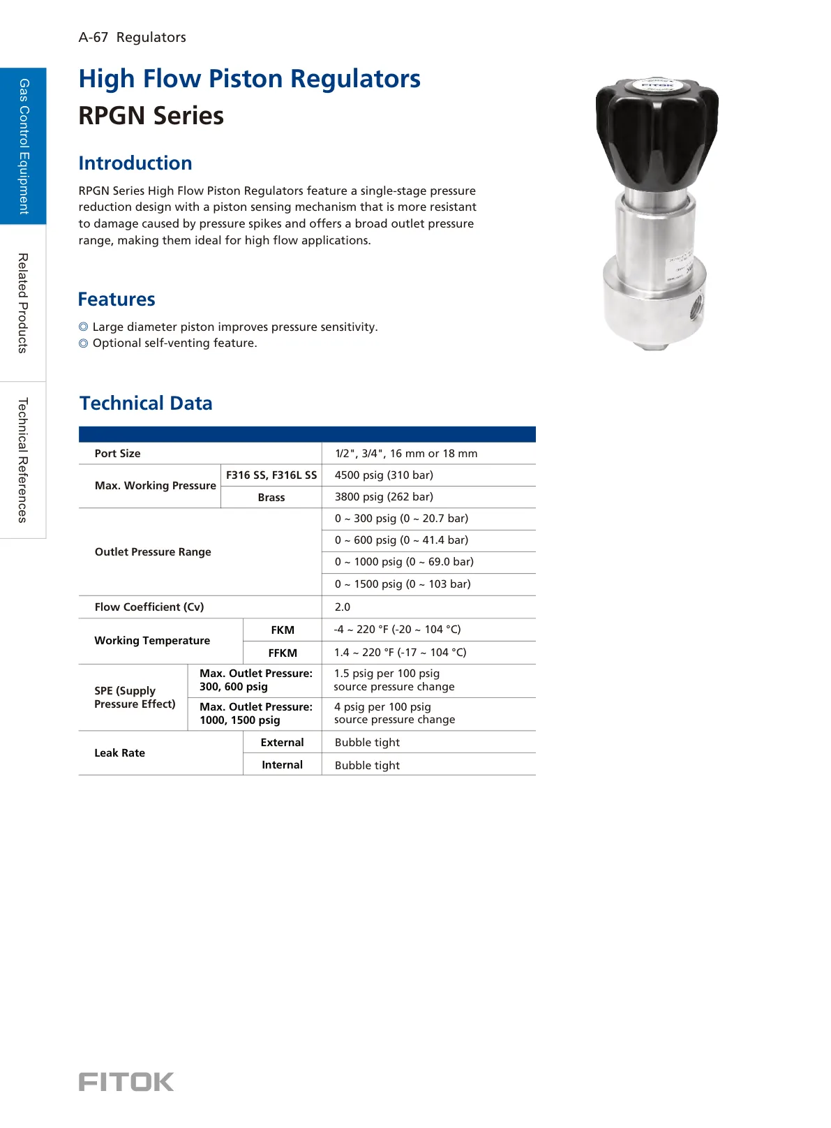 High Flow Piston Regulators, RPGN Series